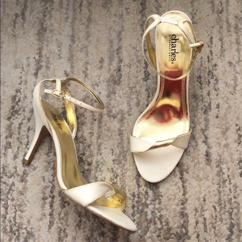 Charles David ankle strap sandal gold ivory sz 8